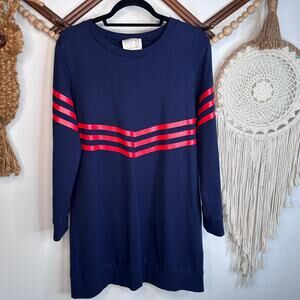 Sail to Sable STS Navy Blue Red Stripe Sweatshirt Dress